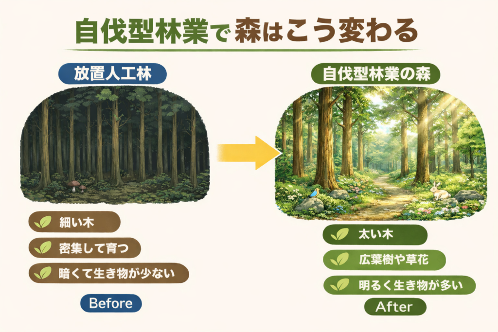 自伐型林業による森林の変化の様子