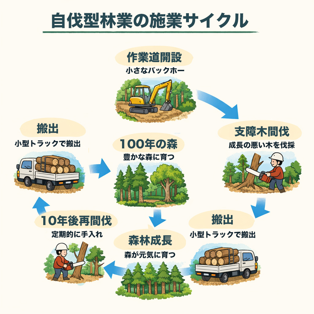 自伐型林業の施業サイクルの図